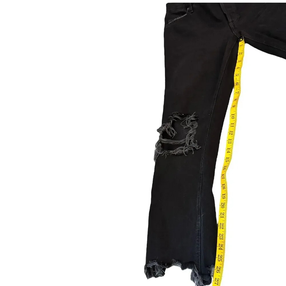 We The Free Maggie Jeans Womens 28 Black Distressed Straight Leg Denim Grunge - Picture 6 of 7